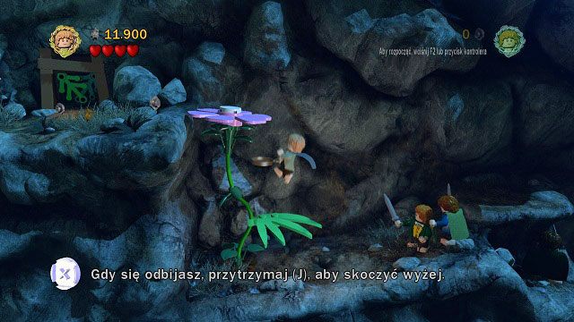 Po przekroczeniu rozpadliny Sam będzie musiał posadzić roślinkę, dzięki czemu uzyskamy dwa kamienie - Wichrowy Czub | Opis przejścia - Akt I | LEGO The Lord of the Rings - LEGO The Lord of the Rings: Władca Pierścieni - poradnik do gry