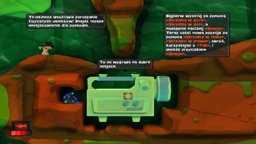 Po wybraniu Telekinezy wycelujmy promień za pomocą STRZAŁKI W GÓRĘ w kierunku latarki - Obiekty fizyczne | Kanał ściekowy (Kampania) | Worms Revolution - Worms: Revolution - poradnik do gry