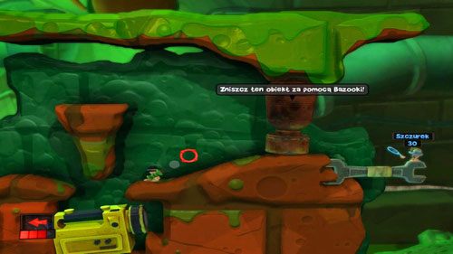 Ostatniego robala zabijemy za pomocą znajdującej się w skrzynce Bazooki - Obiekty fizyczne | Kanał ściekowy (Kampania) | Worms Revolution - Worms: Revolution - poradnik do gry