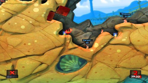 Na początku warto rzec, że sposobów na przejście tej misji jest kilka, jednak ten poniżej przedstawiony pozwoli nam nie tylko zdobyć złoty medal, ale również skończyć misję nawet w 2 minuty - Fala zniszczenia | Plaża (Kampania) | Worms Revolution - Worms: Revolution - poradnik do gry