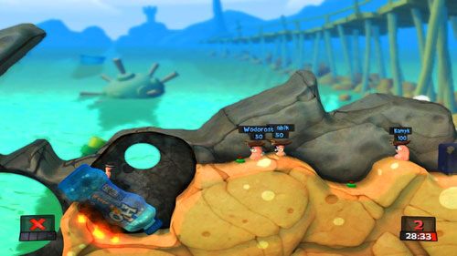 Najprawdopodobniej robal, którym wykonaliśmy poprzedni ruch mocno oberwie, ale nie powinniśmy się tym przejmować - Fala zniszczenia | Plaża (Kampania) | Worms Revolution - Worms: Revolution - poradnik do gry