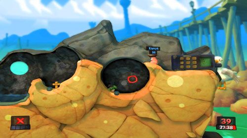 Pomiędzy naszymi turami ostatni ocalały najprawdopodobniej wskoczy na telefon lub sam się zrani - tak czy inaczej istnieje szansa zabicia go w jednej turze - Fala zniszczenia | Plaża (Kampania) | Worms Revolution - Worms: Revolution - poradnik do gry