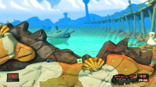 Naszym pierwszym celem jest Działko strażnicze - Życie to nie tylko plaża | Plaża (Kampania) | Worms Revolution - Worms: Revolution - poradnik do gry