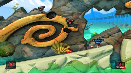 W trakcie walki możliwym jest, że muszelka spadnie na najniższy poziom - Strzeżcie się, piraci! | Plaża (Kampania) | Worms Revolution - Worms: Revolution - poradnik do gry