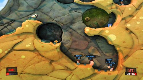 Kolejnym robalem (najlepiej Zwiadowcą) zbieramy skrzynki ze Staruszką i Świętym granatem ręcznym - Bijatyka na plaży | Plaża (Kampania) | Worms Revolution - Worms: Revolution - poradnik do gry