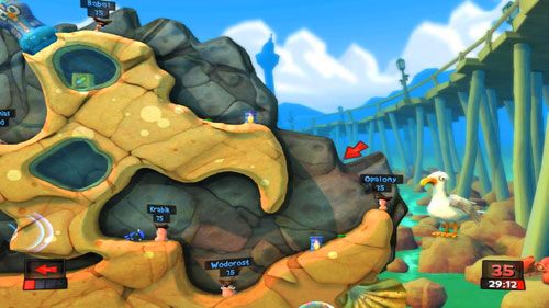 Jeśli jednak nie chcemy na tyle ryzykować, możemy wykorzystać Wodny atak do zalania przeciwników - Piasek i zniszczenie | Plaża (Kampania) | Worms Revolution - Worms: Revolution - poradnik do gry