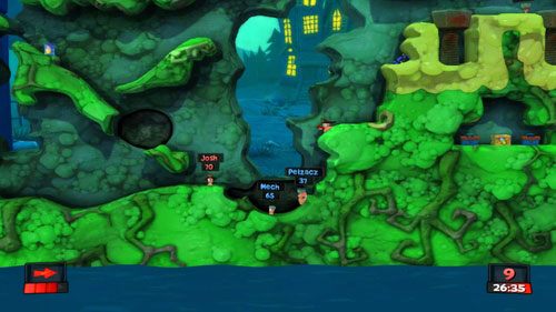 W zależności od tego, po której stronie będzie więcej przeciwników, tam używamy Dynamitu [ilustracja] - Kompost | Strach (Kampania) | Worms Revolution - Worms: Revolution - poradnik do gry