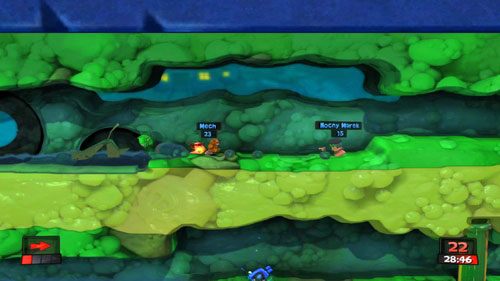 Biorąc pod uwagę kształt mapy, nie warto dobierać do drużyny więcej niż jednego Strażnika, gdyż jest on zbyt powolny - Pora koszenia | Strach (Kampania) | Worms Revolution - Worms: Revolution - poradnik do gry