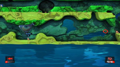 Po zabiciu Strażnika w przejściu do ostatniego, najniżej usytuowanego korytarza (zabójstwa możemy dokonać przy pomocy Dynamitu), schodzimy w dół przy użyciu Spadochronu - Pora koszenia | Strach (Kampania) | Worms Revolution - Worms: Revolution - poradnik do gry