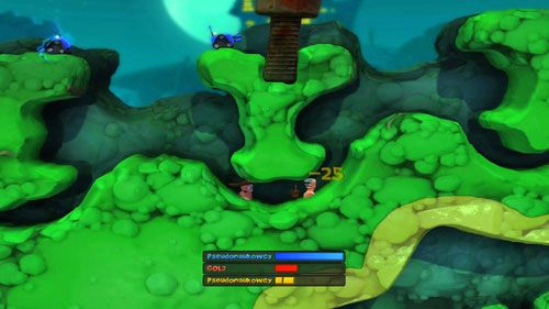 Na wstępie musimy wziąć pod uwagę, że przeciwnik dysponuje Atakami z powietrza, dlatego ważnym jest byśmy każdy ruch kończyli w ukryciu - Boss - Dr Frankenrobal | Strach (Kampania) | Worms Revolution - Worms: Revolution - poradnik do gry