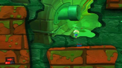 Na początek wybierzmy Spadochron i zeskoczmy w dół, w kierunku skrzynki - Kanał ściekowy | Łamigłówki | Worms Revolution - Worms: Revolution - poradnik do gry