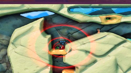 Zebrany Elektromagnes ustawiamy na opcję przyciągaj (TAB), a następnie rzucamy go przeciwnikowi po lewej [ilustracja] - Plaża | Łamigłówki | Worms Revolution - Worms: Revolution - poradnik do gry