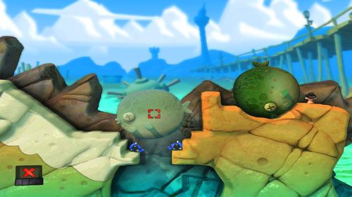 Używając zdobytej Telekinezy przestawiamy rybę we wskazane miejsce [ilustracja], dzięki czemu będziemy mogli bezpiecznie przedostać się dalej - Plaża | Łamigłówki | Worms Revolution - Worms: Revolution - poradnik do gry