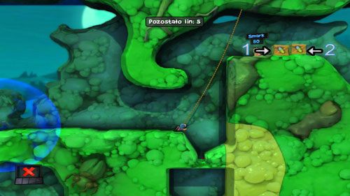 Celując Liną jak powyżej [ilustracja], dostajemy się na wzniesienie - Strach | Łamigłówki | Worms Revolution - Worms: Revolution - poradnik do gry