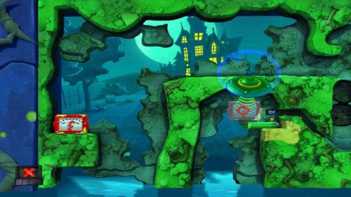 Droga do przeciwnika jest zablokowana przez Minę, jednak dzięki zdobytemu UFO pozbędziemy się wroga bez potrzeby podchodzenia do niego - Strach | Łamigłówki | Worms Revolution - Worms: Revolution - poradnik do gry