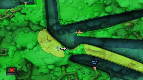 Kolejnym krokiem jest umieszczenie Miny we wskazanym miejscu [1] - Strach | Łamigłówki | Worms Revolution - Worms: Revolution - poradnik do gry