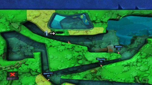 Skacząc w pobliżu Miny [1], aktywujemy ją - Strach | Łamigłówki | Worms Revolution - Worms: Revolution - poradnik do gry