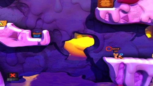 Zbieramy skrzynkę z Kijem bejsbolowym a następnie mierząc możliwie wysoko, wybijamy naszego pobratymca w lewo - Wszystkie atrakcje wesołego miasteczka! | Łamigłówki | Worms Revolution - Worms: Revolution - poradnik do gry