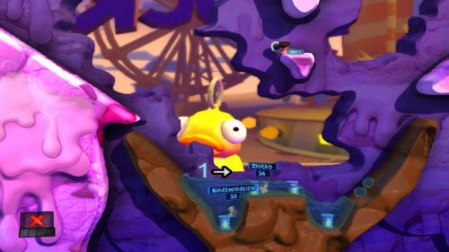 a potem powtarzamy czynność stając nad przeciwległą krawędzią [ilustracja] - Wszystkie atrakcje wesołego miasteczka! | Łamigłówki | Worms Revolution - Worms: Revolution - poradnik do gry