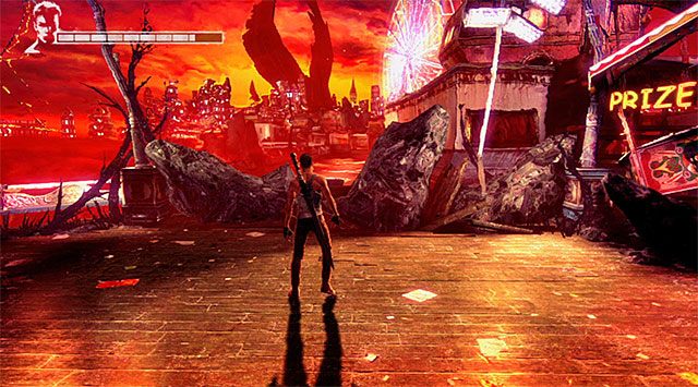 Kontynuuj wyprowadzanie ataków do momentu pokonania wszystkich potworów - Przeprawa przez pierwszą część lunaparku | 1 - Found (Odnaleziony) - DMC: Devil May Cry - poradnik do gry