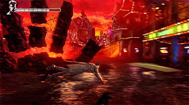 Po wygranej bitwie czeka Cię pierwsze spotkanie z bossem (Hunter), z którym pełnoprawną walkę stoczysz nieco później - Przeprawa przez pierwszą część lunaparku | 1 - Found (Odnaleziony) - DMC: Devil May Cry - poradnik do gry