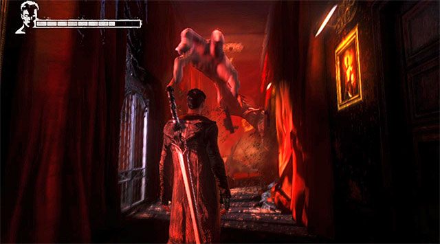 Ruszaj prosto, uważając po drogę na kolejne działania bossa, który przebije się przez ścianę - Przeprawa przez drugą część lunaparku | 1 - Found (Odnaleziony) - DMC: Devil May Cry - poradnik do gry