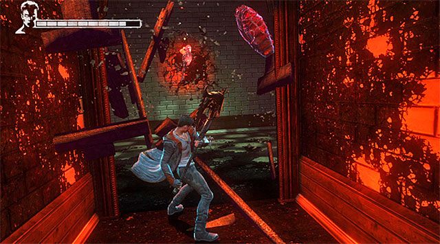 Wznów eksplorację budynku, zbliżając się do wielkiego lustra i załączając scenkę przerywnikową z udziałem bossa - Przeprawa przez drugą część lunaparku | 1 - Found (Odnaleziony) - DMC: Devil May Cry - poradnik do gry