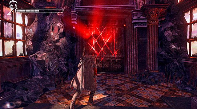 Przeskocz na platformę i z niej na stabilną półkę - Eksploracja drugiej części posiadłości | 2 - Home Truths (Prawda o domu rodzinnym) - DMC: Devil May Cry - poradnik do gry