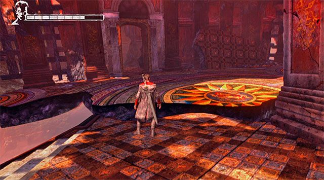 W tym miejscu musisz na przemian korzystać z anielskiej wyciągarki (niebieskie punkty) i demonicznej przyciągarki (czerwone punkty) - Eksploracja trzeciej części posiadłości | 2 - Home Truths (Prawda o domu rodzinnym) - DMC: Devil May Cry - poradnik do gry