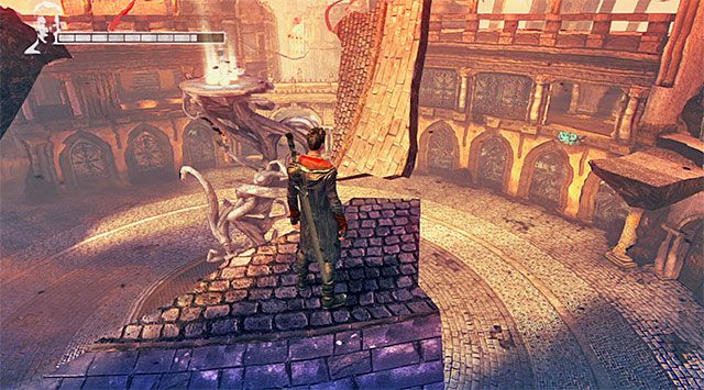 Docelowo powinieneś wylądować na stabilnej półce i tu dla odmiany musisz użyć demonicznej przyciągarki (Ophion Demon Pull) - Odnalezienie niebieskiej róży | 3 - Bloodline (Więzy krwi) | DMC Devil May Cry - DMC: Devil May Cry - poradnik do gry