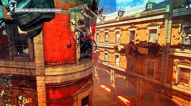 Przeskocz na sąsiednią platformę - Zniszczenie pierwszej kamery | 4 - Under Watch (Pod obserwacją) - DMC: Devil May Cry - poradnik do gry