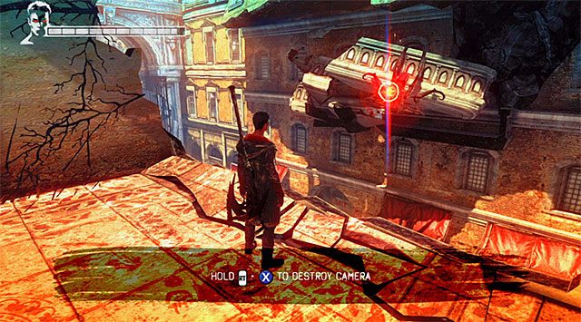 Powróć raz jeszcze na dach i zeskocz na jego niższą partię - Zniszczenie trzeciej kamery | 4 - Under Watch (Pod obserwacją) - DMC: Devil May Cry - poradnik do gry