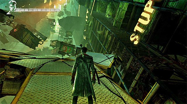 Przystąp do wspinaczki, wskakując na kolejne lewitujące platformy - Przeprawa przez pierwszy magazyn | 5 - Virility | DMC Devil May Cry - DMC: Devil May Cry - poradnik do gry