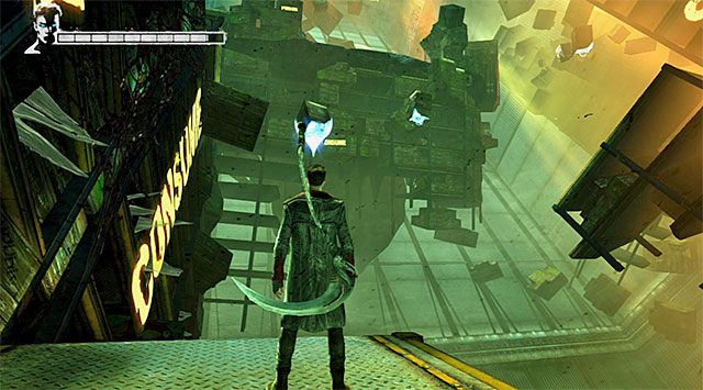 Możesz się teraz zachować na dwa sposoby, a mianowicie kontynuować przeprawę przez lewą część magazynu lub wybrać się do jego prawej części dzięki rozerwaniu nowego dużego tworu - Przeprawa przez pierwszy magazyn | 5 - Virility | DMC Devil May Cry - DMC: Devil May Cry - poradnik do gry