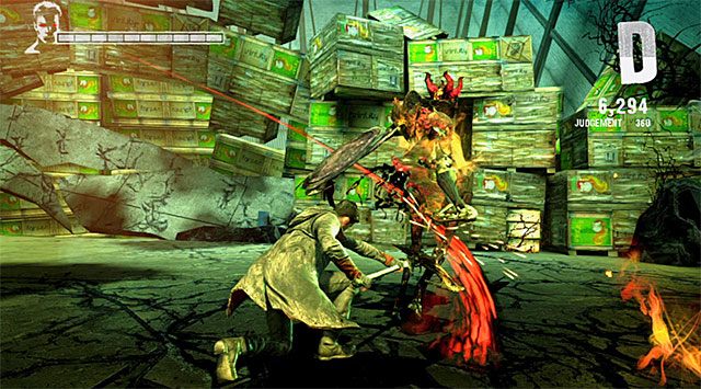 Przejdź przez kontener, docierając na dużą, stabilną platformę - Główna bitwa w pierwszym magazynie | 5 - Virility | DMC Devil May Cry - DMC: Devil May Cry - poradnik do gry