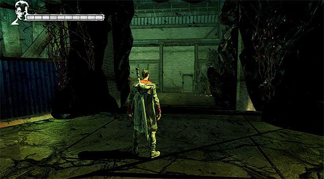 Upewnij się, że załatwiłeś wszystkie sprawy w pierwszym magazynie i dopiero wtedy wybierz pokazane na powyższym screenie przejście, które zostało odblokowane po zakończeniu ostatniej bitwy - Dotarcie do drugiego magazynu | 5 - Virility | DMC Devil May Cry - DMC: Devil May Cry - poradnik do gry