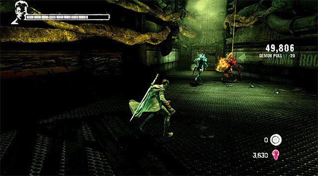 Głównym utrudnieniem tej bitwy jest to, że jednocześnie będziesz atakowany przez mroźnego i piekielnego rycerza - Główna bitwa w drugim magazynie | 5 - Virility | DMC Devil May Cry - DMC: Devil May Cry - poradnik do gry