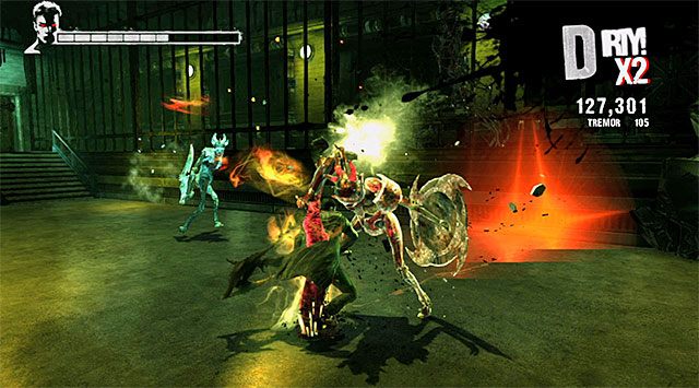 Druga część bitwy to powtórka niedawno rozegranej potyczki, a mianowicie jednoczesne starcie z mroźnym i piekielnym rycerzem - Dotarcie do mieszalni | 5 - Virility | DMC Devil May Cry - DMC: Devil May Cry - poradnik do gry