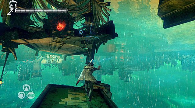 Przeskocz na popchniętą ciężarówkę, pomagając sobie oczywiście anielskim przyśpieszeniem - Dotarcie do więzienia | 7 - Overturn (Przewrót) | DMC Devil May Cry - DMC: Devil May Cry - poradnik do gry