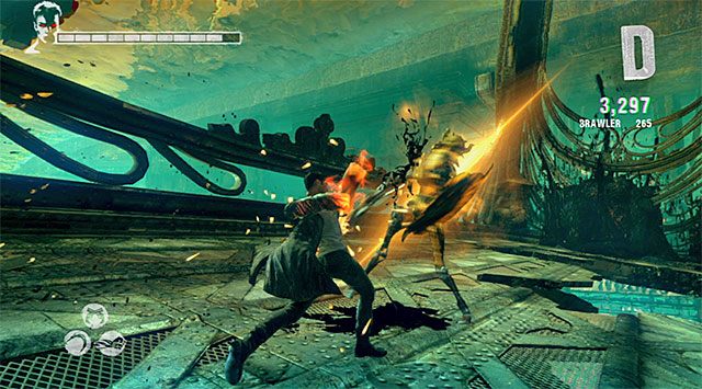 Ruszaj prosto, doprowadzając do wyświetlenia cut-scenki i rozpoczęcia pierwszej bitwy tej misji - Dotarcie do więzienia | 7 - Overturn (Przewrót) | DMC Devil May Cry - DMC: Devil May Cry - poradnik do gry