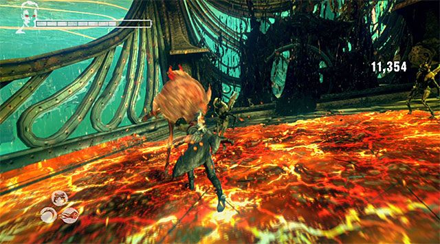 Po wygranej bitwie wyrusz w stronę widocznego w oddali czerwonego kryształu, przez który musisz się oczywiście przebić z pomocą rękawic Eryx - Dotarcie do więzienia | 7 - Overturn (Przewrót) | DMC Devil May Cry - DMC: Devil May Cry - poradnik do gry