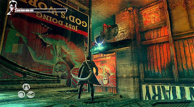 Tradycyjnie już po wygranej bitwie skieruj się do nowego czerwonego kryształu i użyj rękawic Eryx do przebicia się przez niego - Dotarcie do więzienia | 7 - Overturn (Przewrót) | DMC Devil May Cry - DMC: Devil May Cry - poradnik do gry