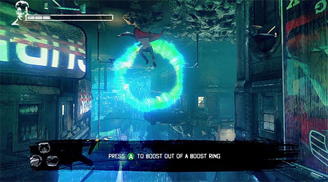 Na sam początek wizyty w więzieniu zapoznany zostaniesz z mechanizmem działania pierścieni przyśpieszenia (Boost Ring) - Przeprawa przez pierwszą część więzienia | 7 - Overturn (Przewrót) - DMC: Devil May Cry - poradnik do gry