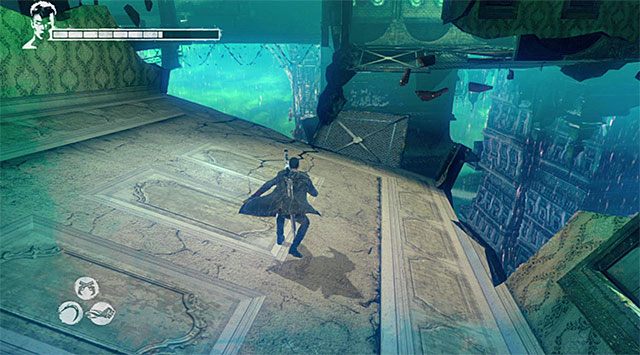 Opcjonalnie możesz też skorzystać z pokazanego na powyższym screenie prawego przejścia, przeskakując na kolejne platformy - Przeprawa przez pierwszą część więzienia | 7 - Overturn (Przewrót) - DMC: Devil May Cry - poradnik do gry