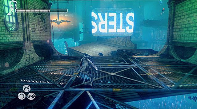 Aktualny cel podróży pokazany został na powyższym screenie - Przeprawa przez pierwszą część więzienia | 7 - Overturn (Przewrót) - DMC: Devil May Cry - poradnik do gry