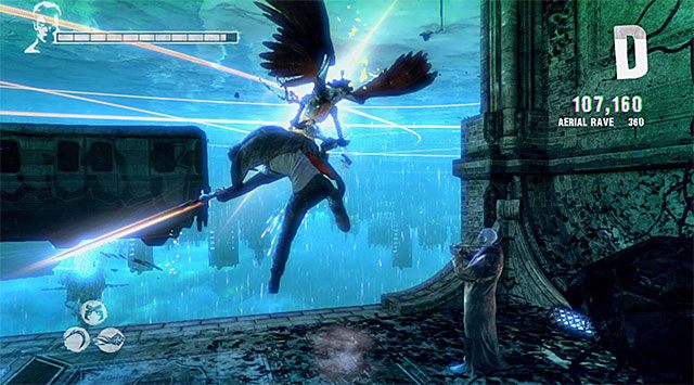 Harpie bardzo skutecznie bronią się przed próbami korzystania z demonicznej przyciągarki, ale za to możesz się do nich bezproblemowo przyciągać dzięki anielskiej wyciągarce - Dotarcie do jednookiego więźnia | 7 - Overturn (Przewrót) | DMC Devil May Cry - DMC: Devil May Cry - poradnik do gry