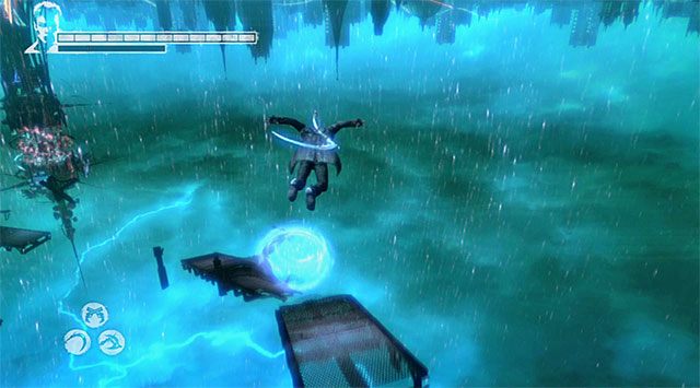 Przygotuj się, bo chcąc unikać wystrzeliwanego w Twoją stronę promienia musisz szybko działać i bezbłędnie wykonywać wszystkie ruchy - Dotarcie do Boba Barbasa | 10 - Bad News (Złe wieści) | DMC Devil May Cry - DMC: Devil May Cry - poradnik do gry