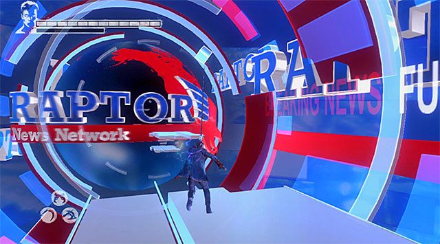 Doleć teraz do lewej platformy i po udanym lądowaniu skorzystaj z anielskiej wyciągarki, chwytając się widocznego w oddali zaczepu - Dotarcie do Boba Barbasa | 10 - Bad News (Złe wieści) | DMC Devil May Cry - DMC: Devil May Cry - poradnik do gry