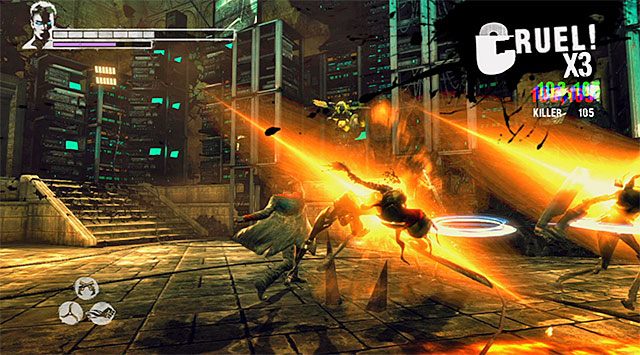 Po wylądowaniu w nowym pomieszczeniu przygotuj się do szybkiego zniszczenia dwóch demonicznych odłamków - Eksploracja budynku Zakonu | 11 - The Order (Zakon) | DMC Devil May Cry - DMC: Devil May Cry - poradnik do gry