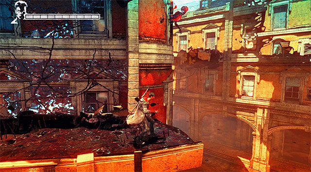 DUSZA 2/8 - Dusza znajduje się na ścianie budynku w pobliżu pierwszej kamery - Misja 4 - Under Watch (Pod obserwacją) | Zagubione dusze | DMC Devil May Cry - DMC: Devil May Cry - poradnik do gry